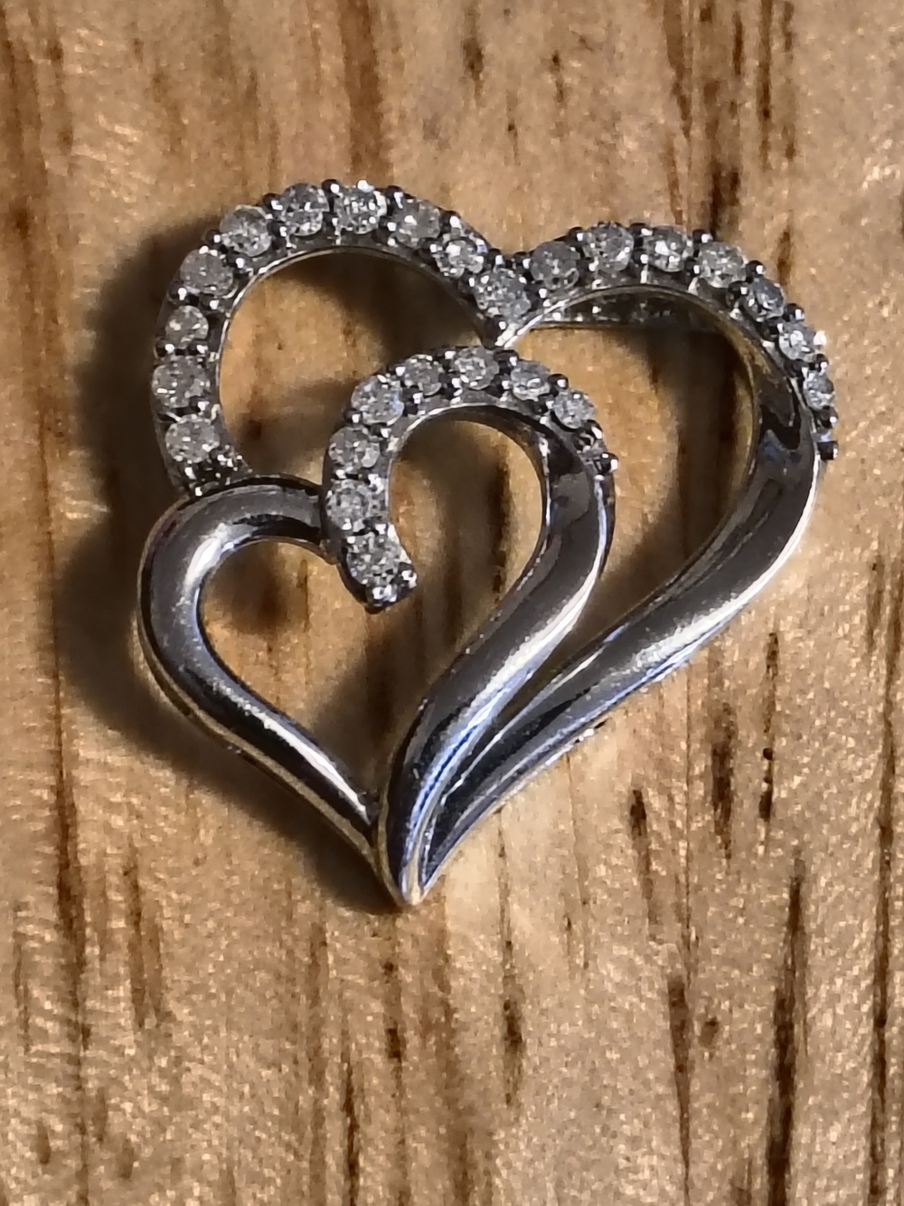 Vintage JWBR Sterling Silver & Diamond Double Heart Pendant Signed